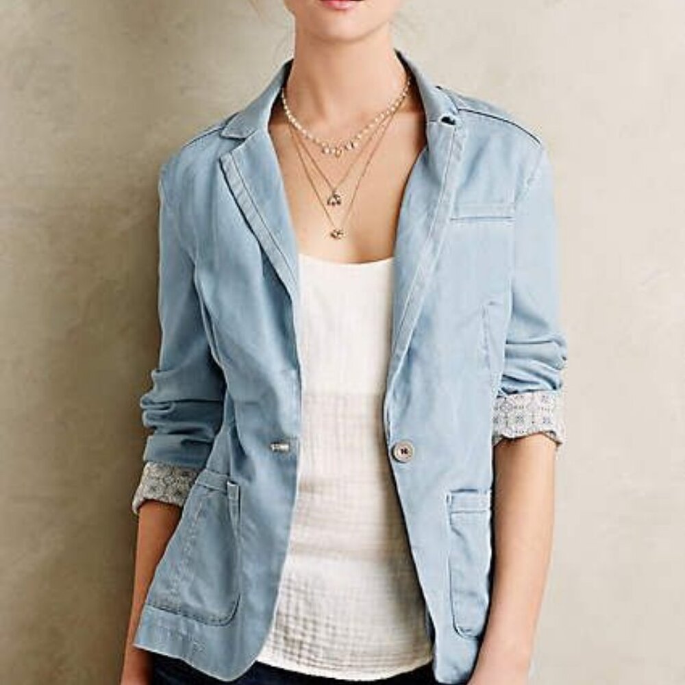 Anthropologie Pilcro Newsy Chambray Blazer